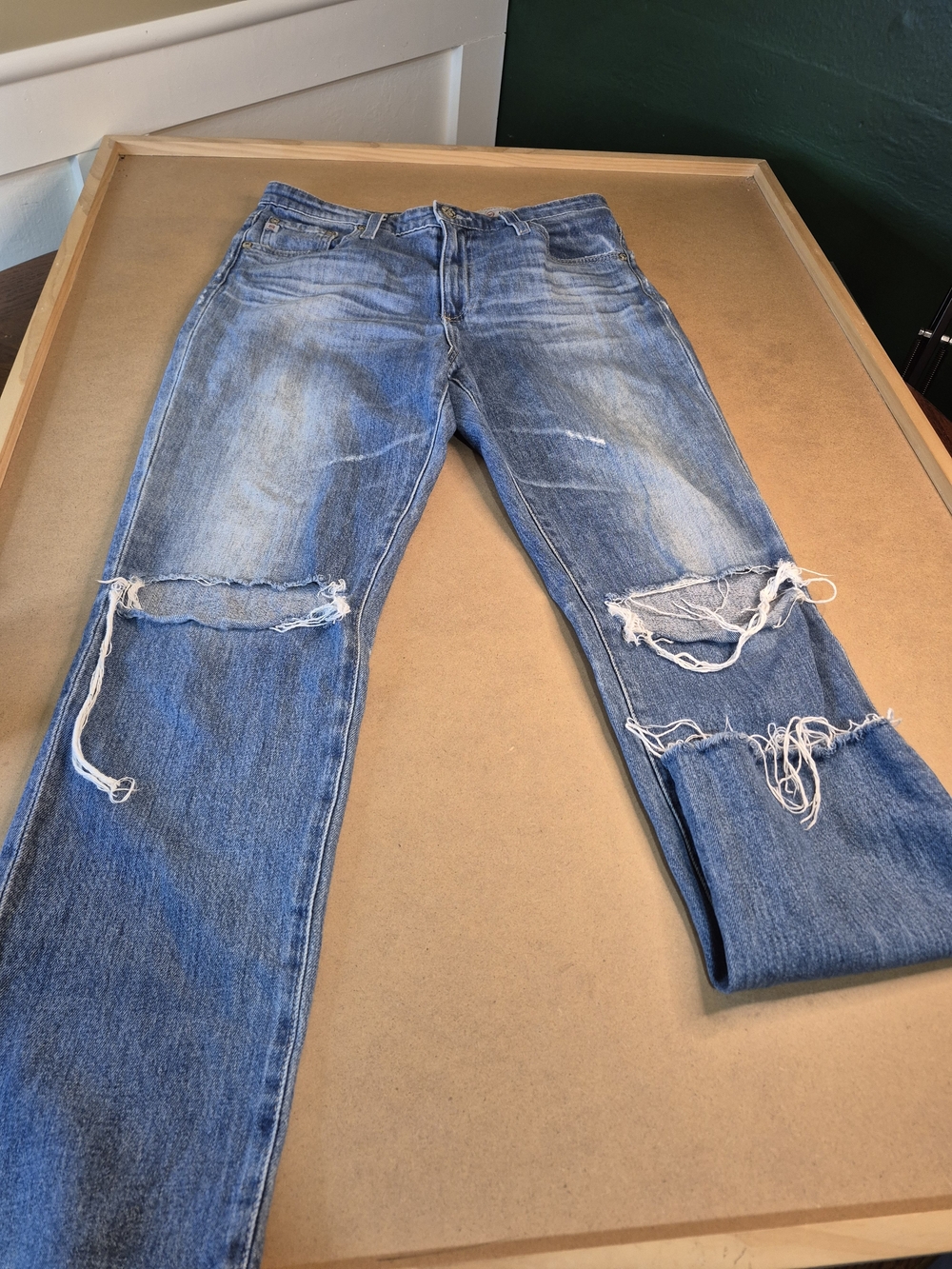 Ag Adriano Goldschmied Distressed Light Blue Straight Jeans